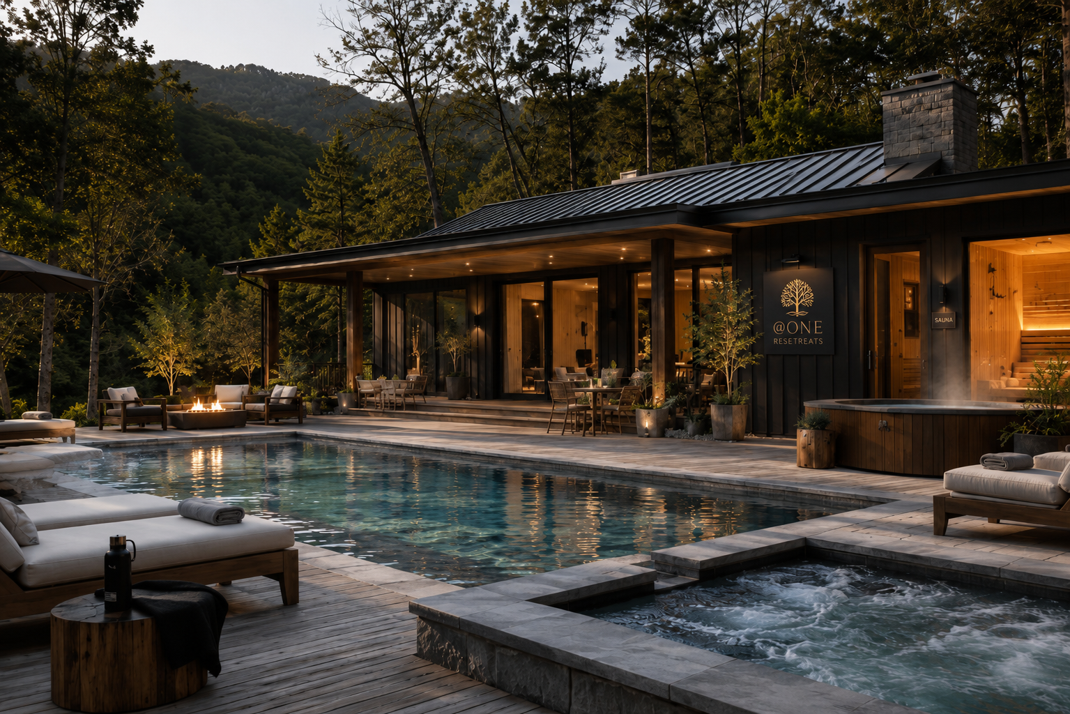 @One Signature Property — Pool and spa at dusk